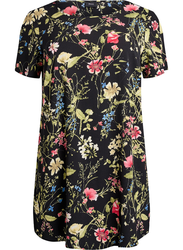 Robe &agrave; manches courtes avec imprim&eacute;, Noir, Packshot image number 0