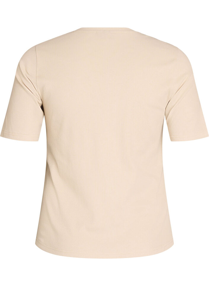 T-shirt basic c&ocirc;tel&eacute; avec col rond, Beige, Packshot image number 1
