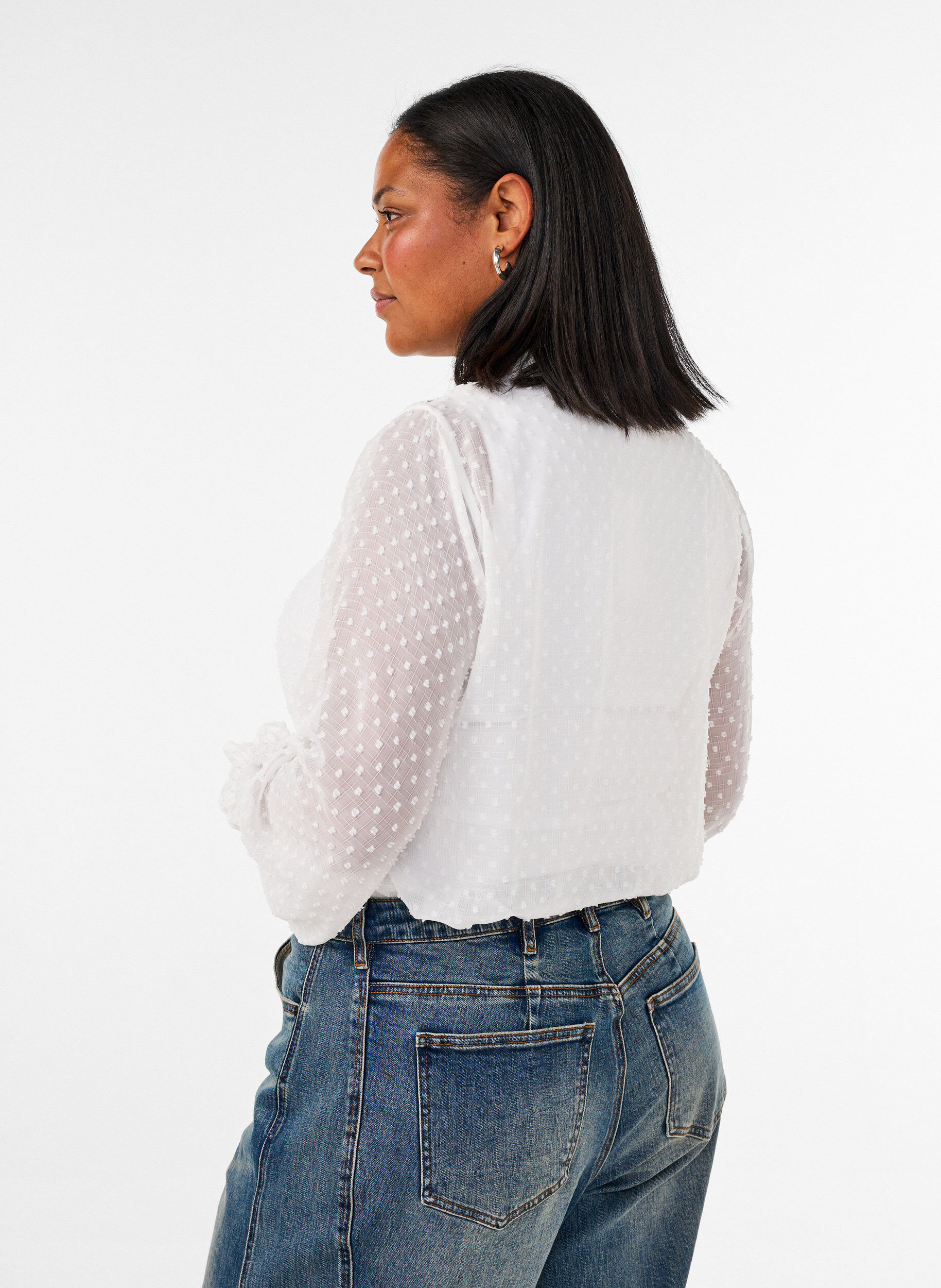 ZizziChemisier avec empi&egrave;cement en dentelle et motif &agrave; pois, Vanille, Model image number 2