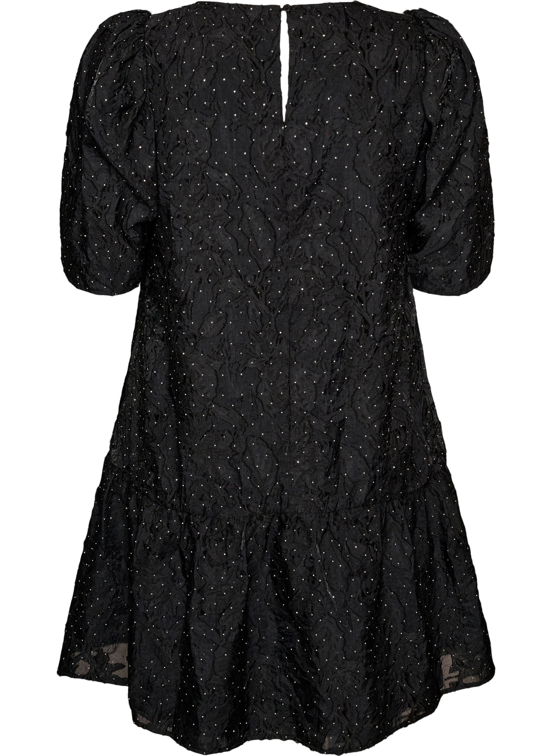 ZizziRobe jacquard avec des d&eacute;tails scintillants et des manches bouffantes, Noir, Packshot image number 1