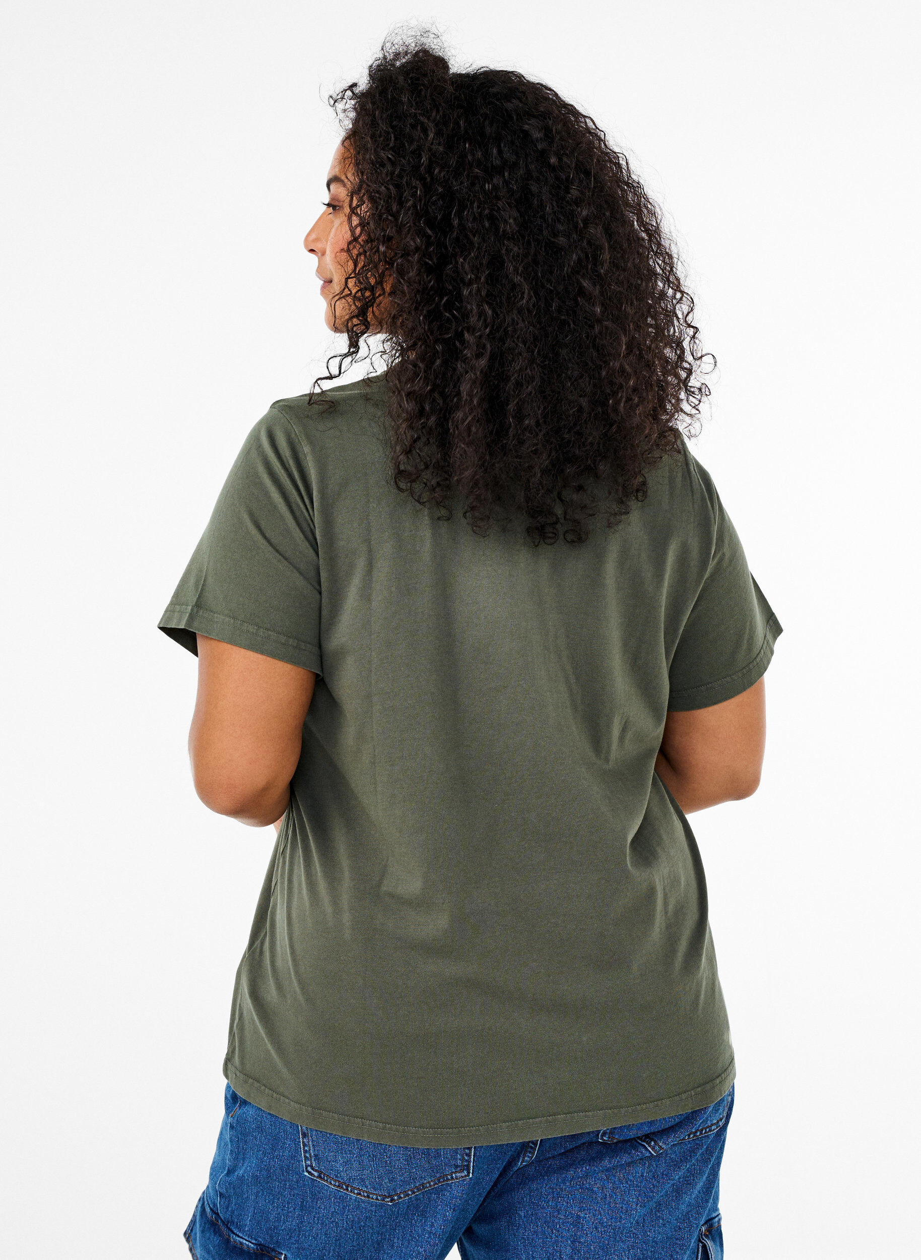 Zizzi Tee-shirt en coton biologique avec imprim&eacute;, Vert, Model image number 1