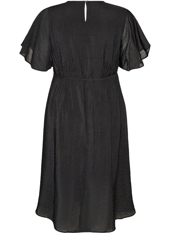 Robe longue avec manches papillon et taille &agrave; nouer, Noir, Packshot image number 1