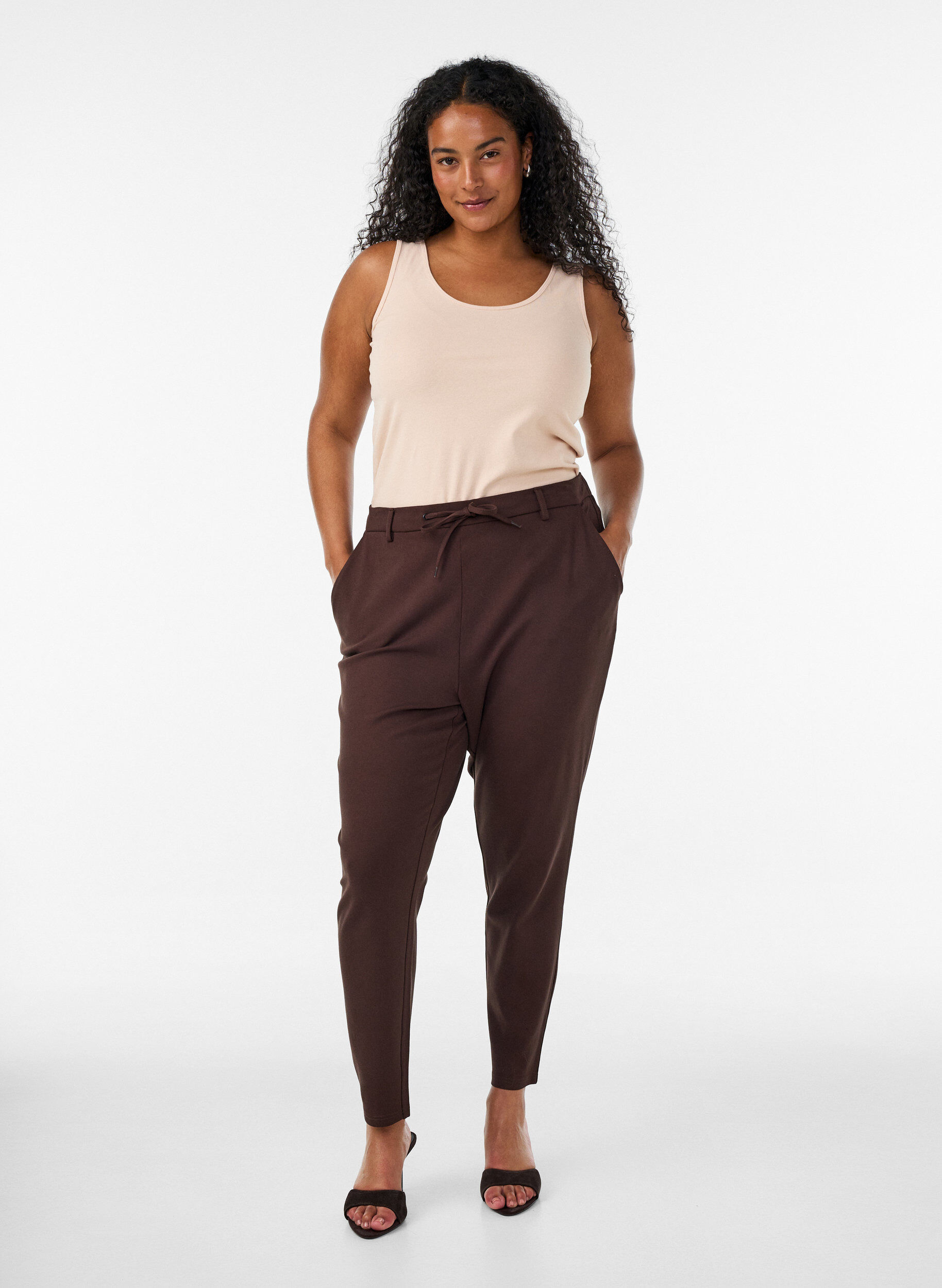 ZizziSolid color basic top in cotton, Beige, Model image number 1