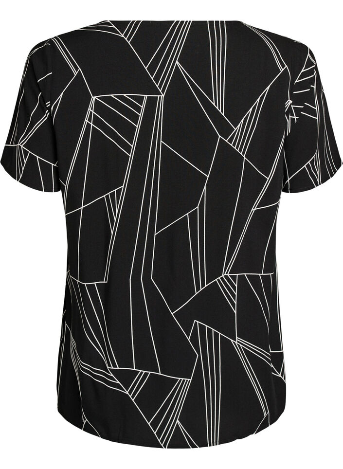 Blouse en viscose &agrave; manches courtes avec imprim&eacute;, Noir, Packshot image number 1