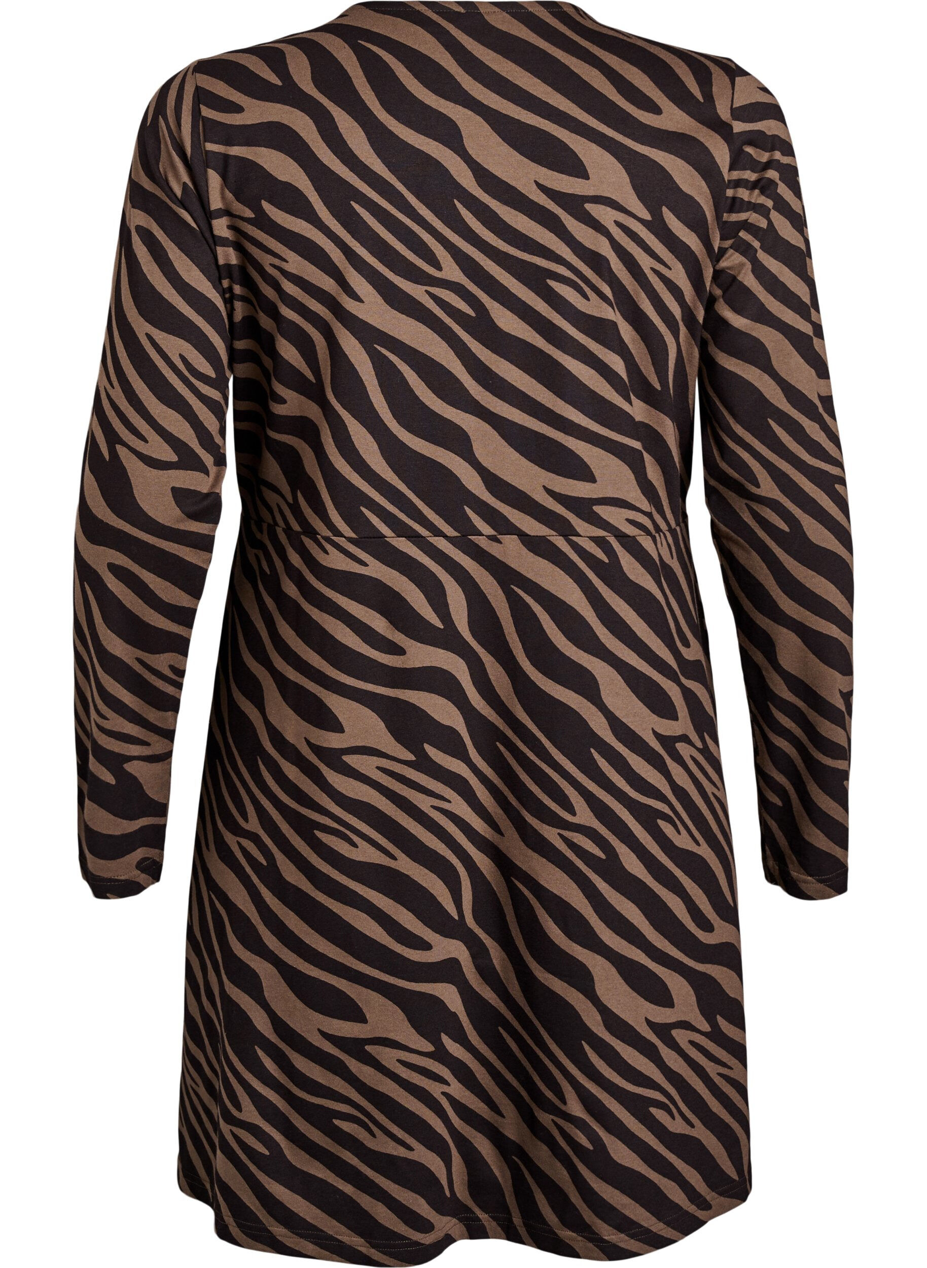 Zizzi Robe &agrave; manches longues avec col rond et imprim&eacute; z&egrave;bre, Walnut Zebra, Packshot image number 1
