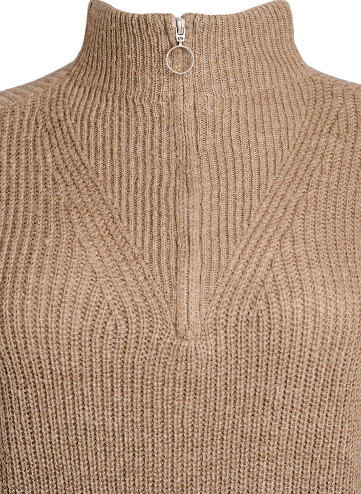 Pull en tricot avec col haut et fermeture &eacute;clair, Marron, Packshot image number 2