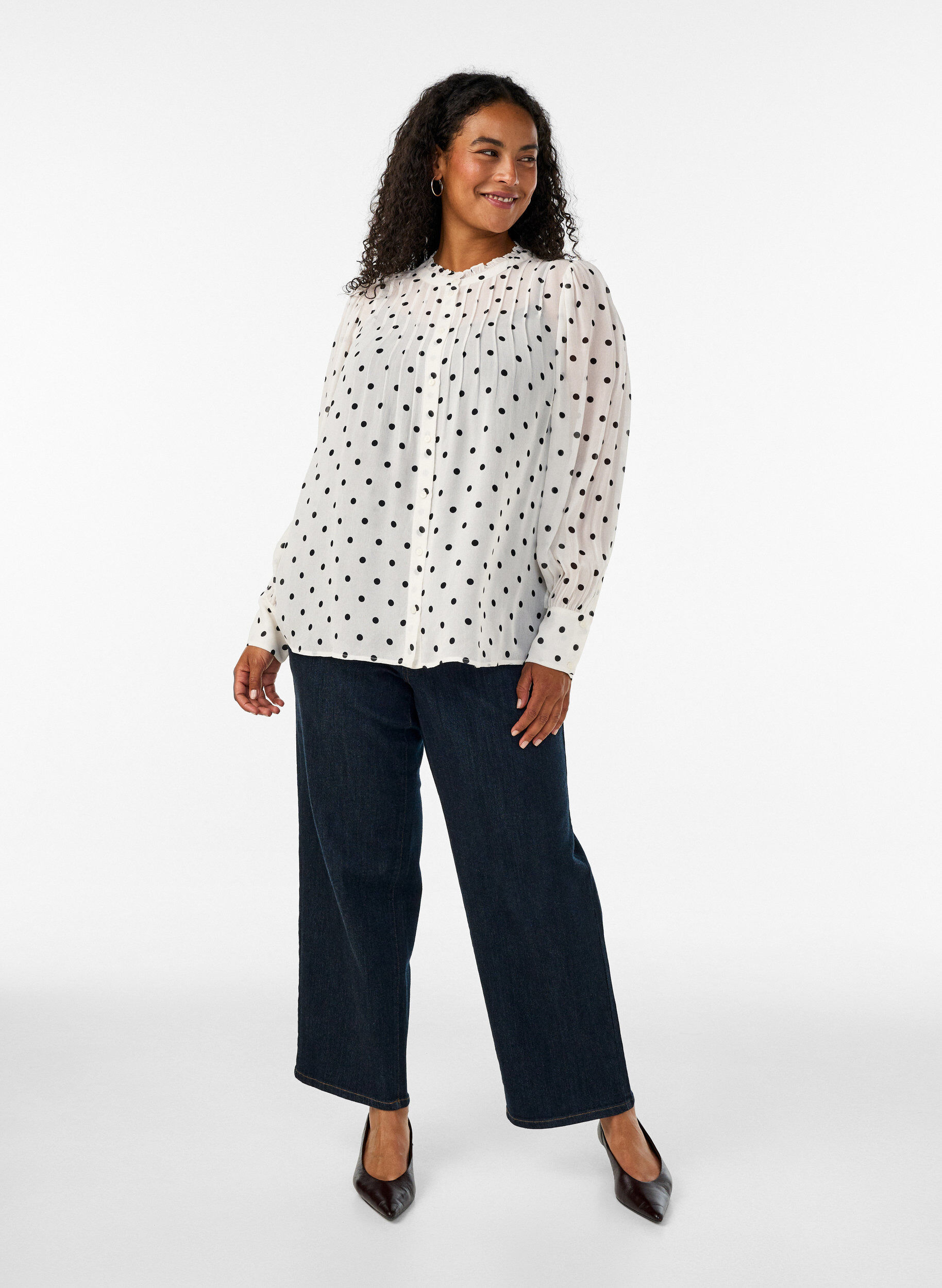 ZizziBlouse en viscose &agrave; col &agrave; volants, Blanc, Model image number 1