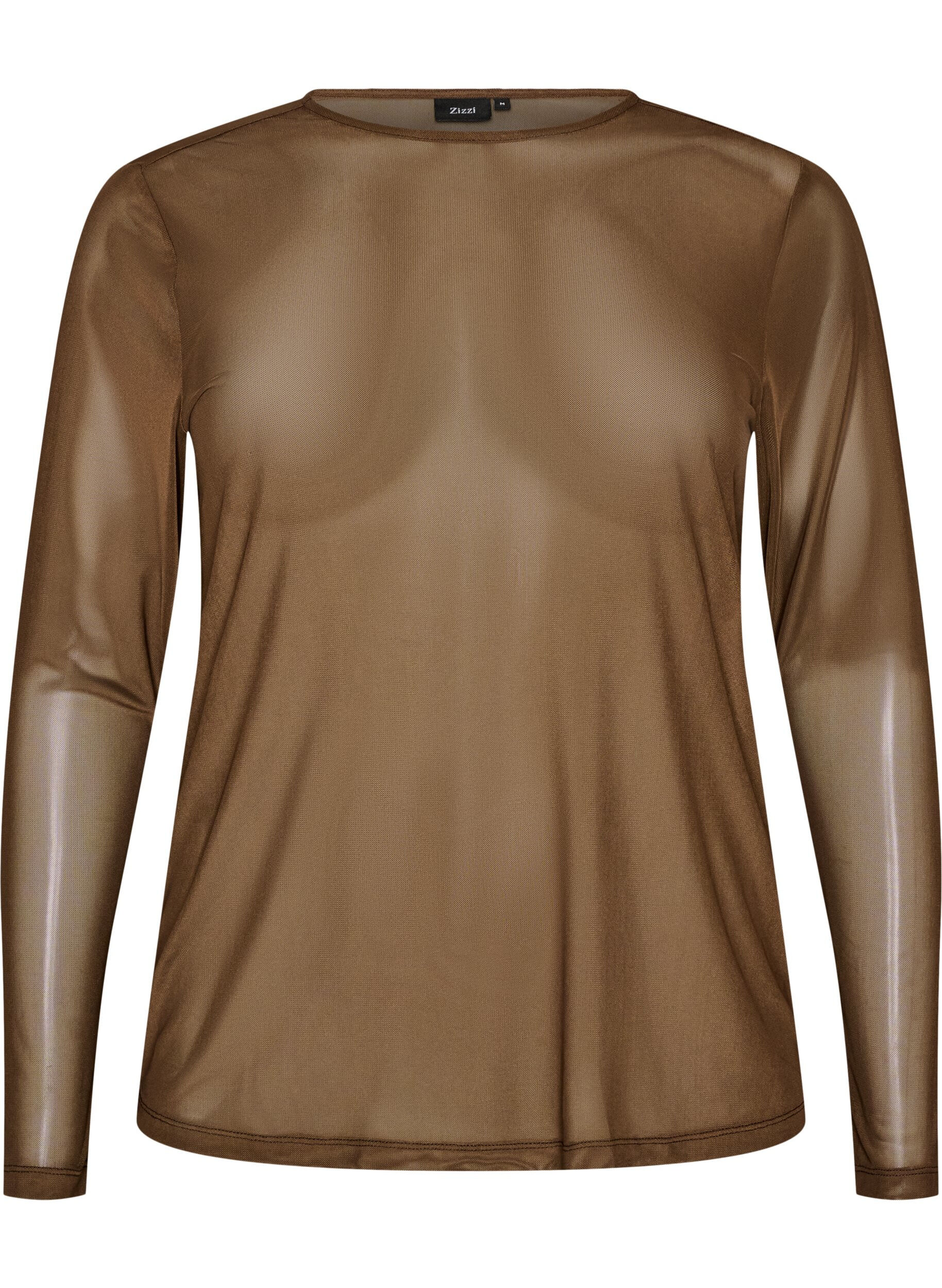ZizziBlouse en mesh &agrave; manches longues, Marron, Packshot image number 0