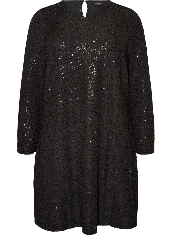 Robe courte en sequins &agrave; la coupe trap&egrave;ze, Noir, Packshot image number 0