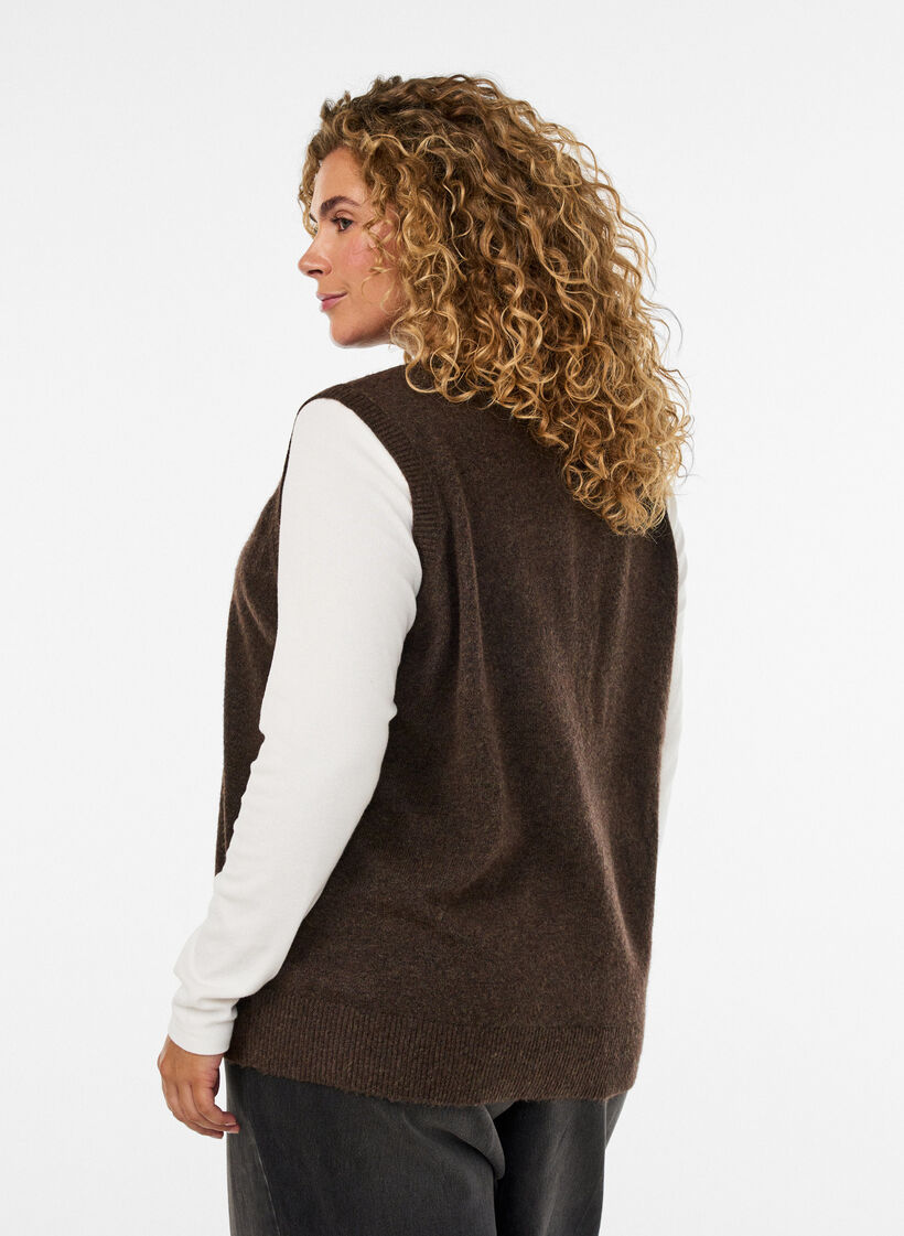 Gilet en maille &agrave; boutons d&eacute;coratifs, Marron, Model image number 2