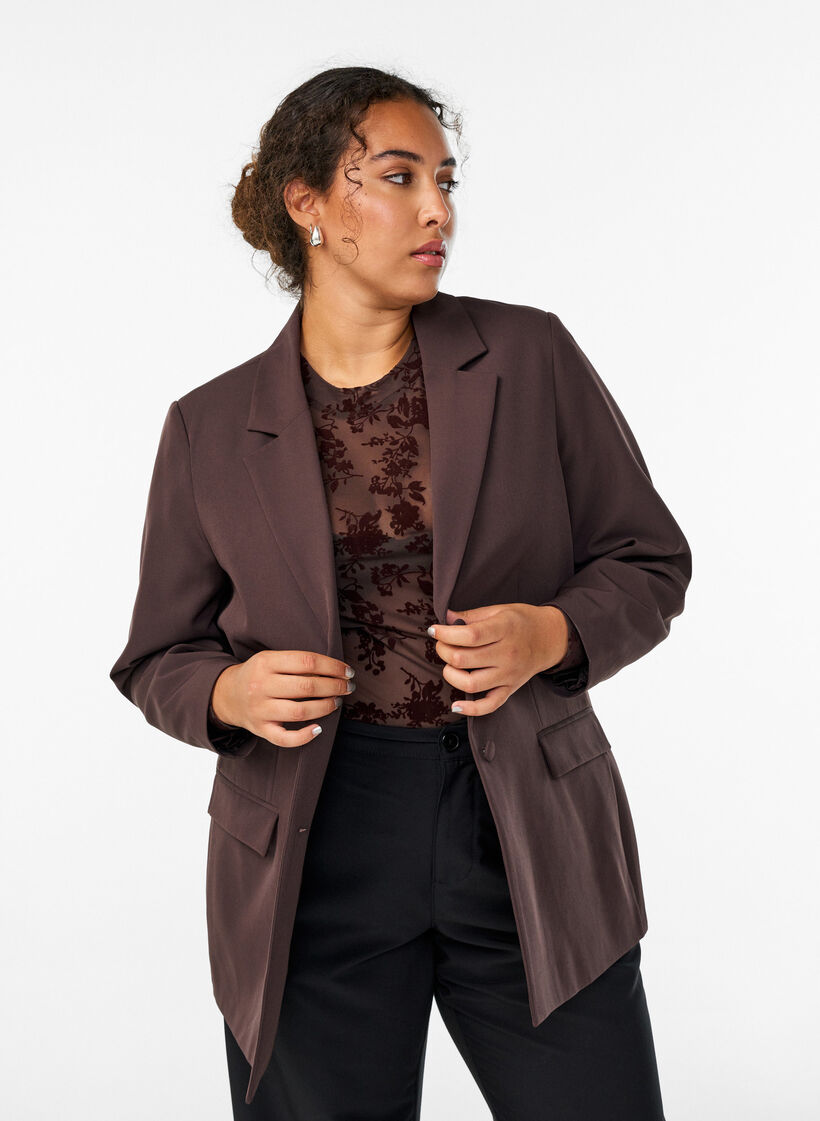Blazer classique avec fermeture boutonn&eacute;e, Marron, Model image number 3