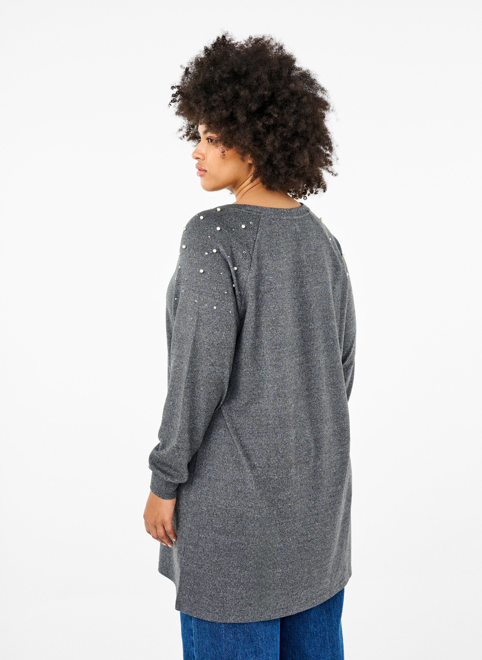 Zizzi Robes &agrave; manches longues avec perles, Gris anthracite, Model image number 2