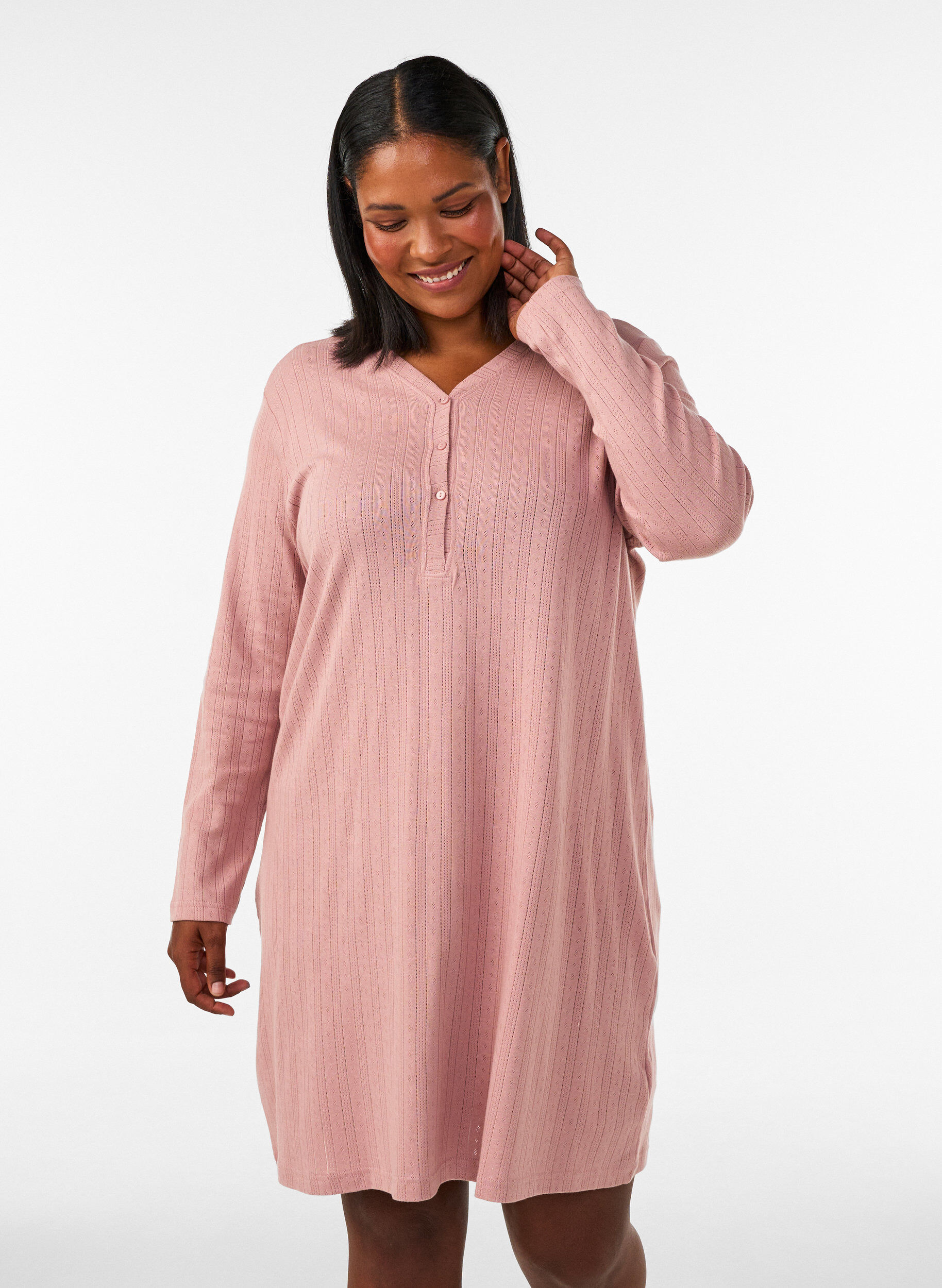 Nuisette en coton biologique avec broderie ajour&eacute;e, Rose, Model