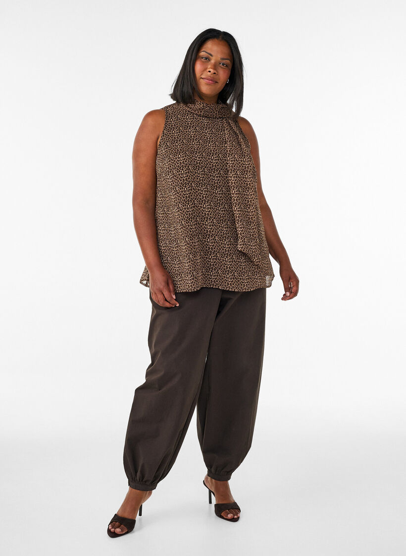 Blouse sans manches &agrave; col montant avec un n&oelig;ud, Marron, Model image number 1