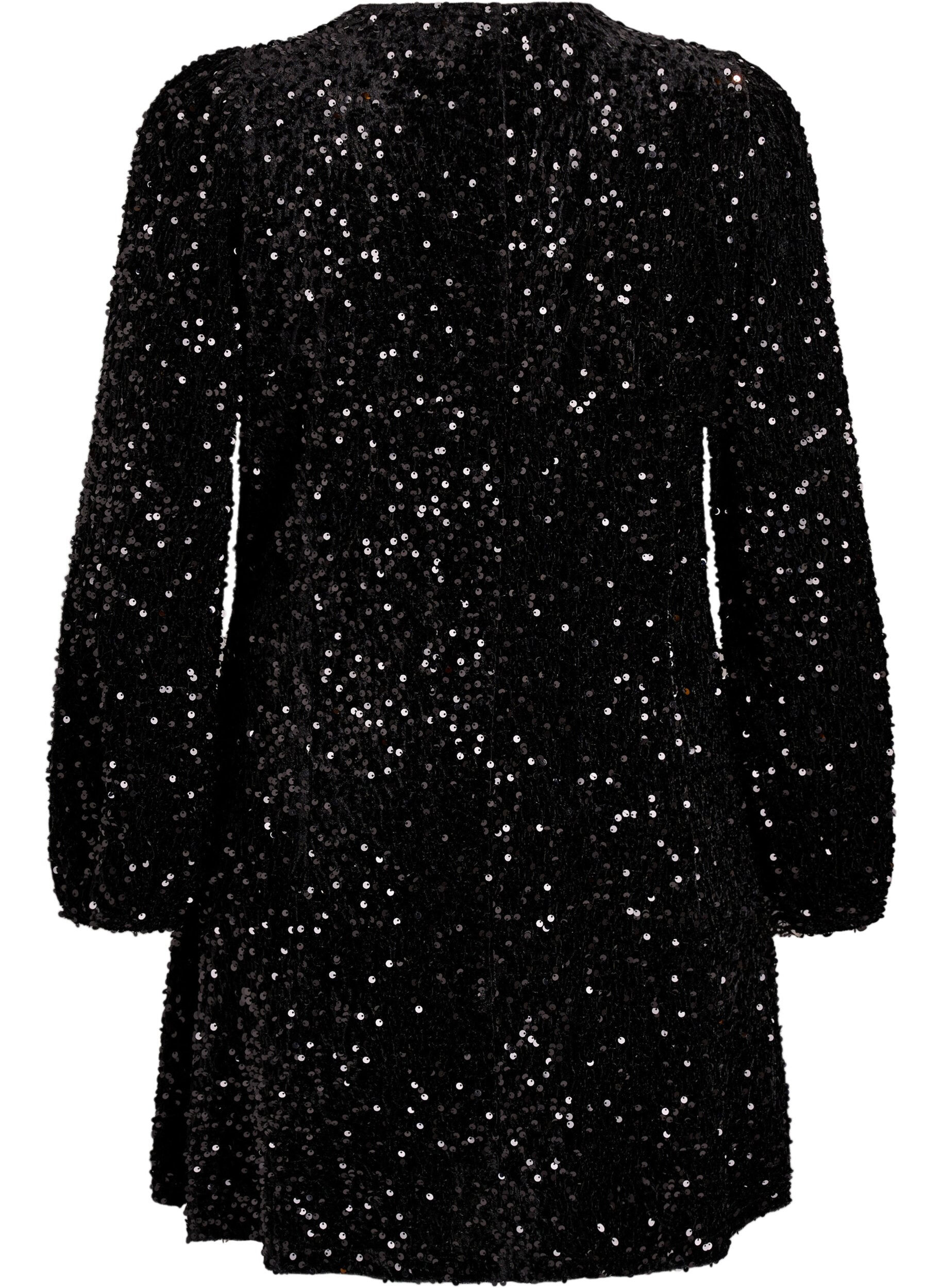 Zizzi Robe courte &eacute;vas&eacute;e &agrave; sequins, Noir, Packshot image number 1