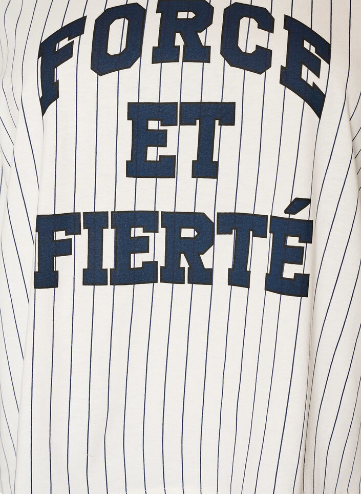 T-shirt boxy &agrave; rayures avec imprim&eacute; statement, Blanc, Packshot image number 2