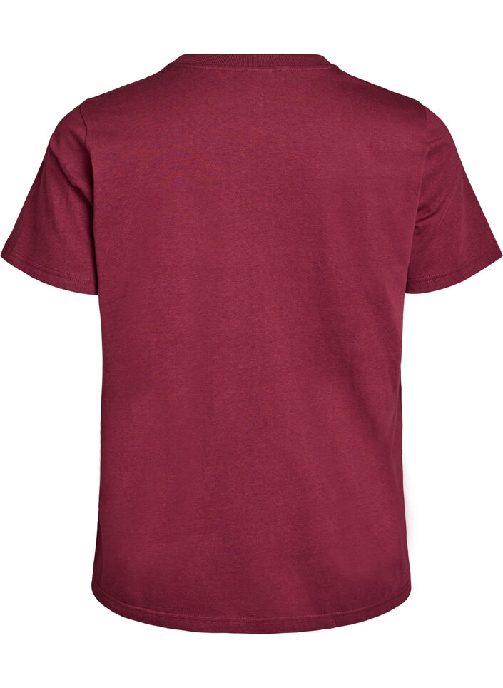 T-shirt basique en coton &agrave; col rond, Bordeaux fonc&eacute;, Packshot image number 1