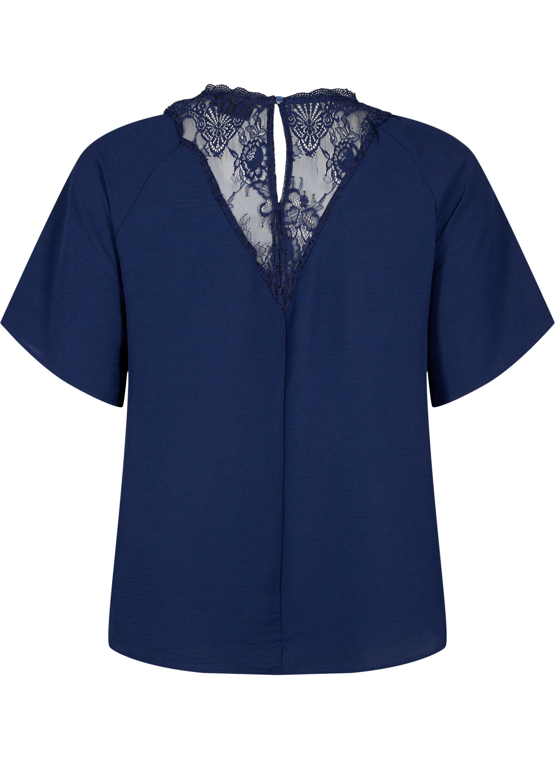 Zizzi Blouse &agrave; manches courtes avec dentelle , Navy Blazer, Packshot image number 1