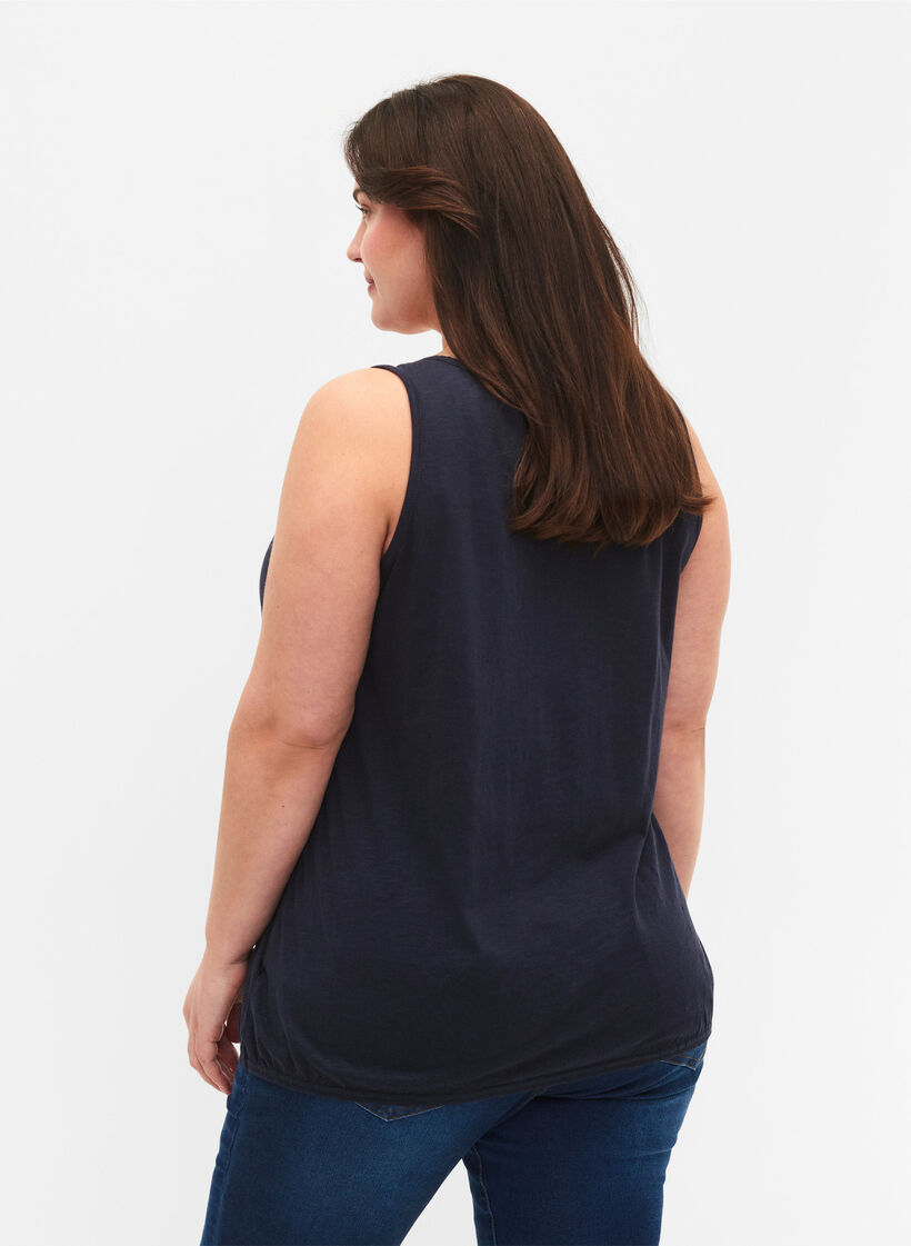 Top en coton avec bordure en dentelle, Navy Blazer, Model image number 1