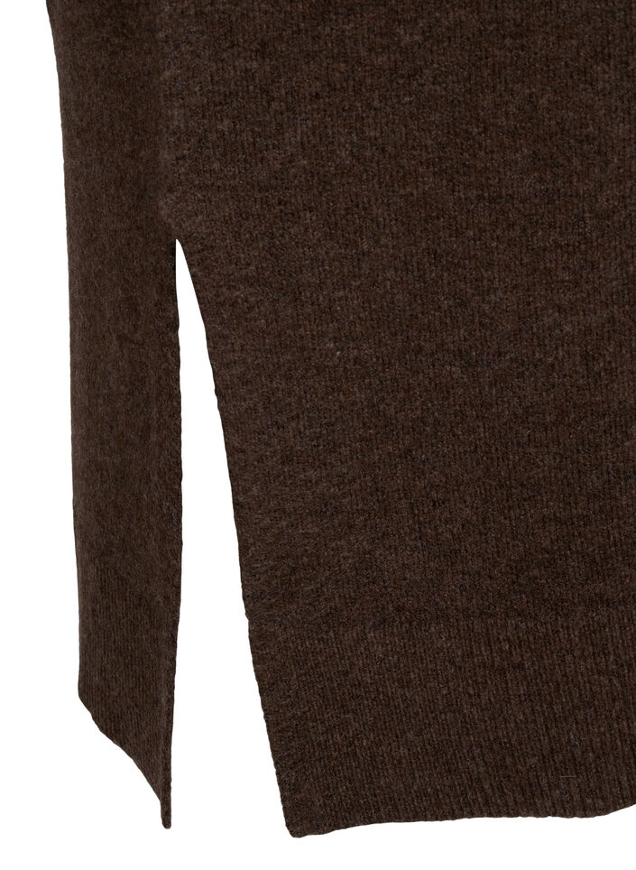 Robe en maille &agrave; manches longues et col en V, Marron, Packshot image number 3