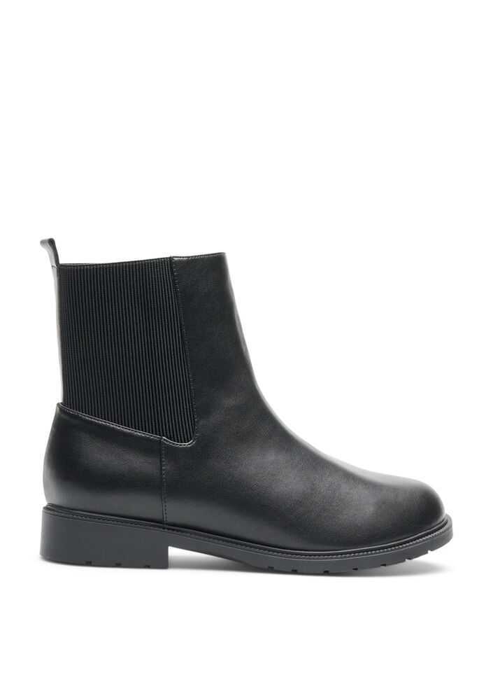 Bottine Chelsea en cuir avec panneau &eacute;lastique, Noir, Packshot image number 0