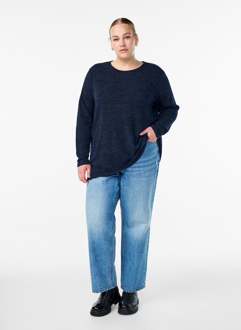 Blouse &agrave; manches longues avec texture, Bleu, Model image number 1