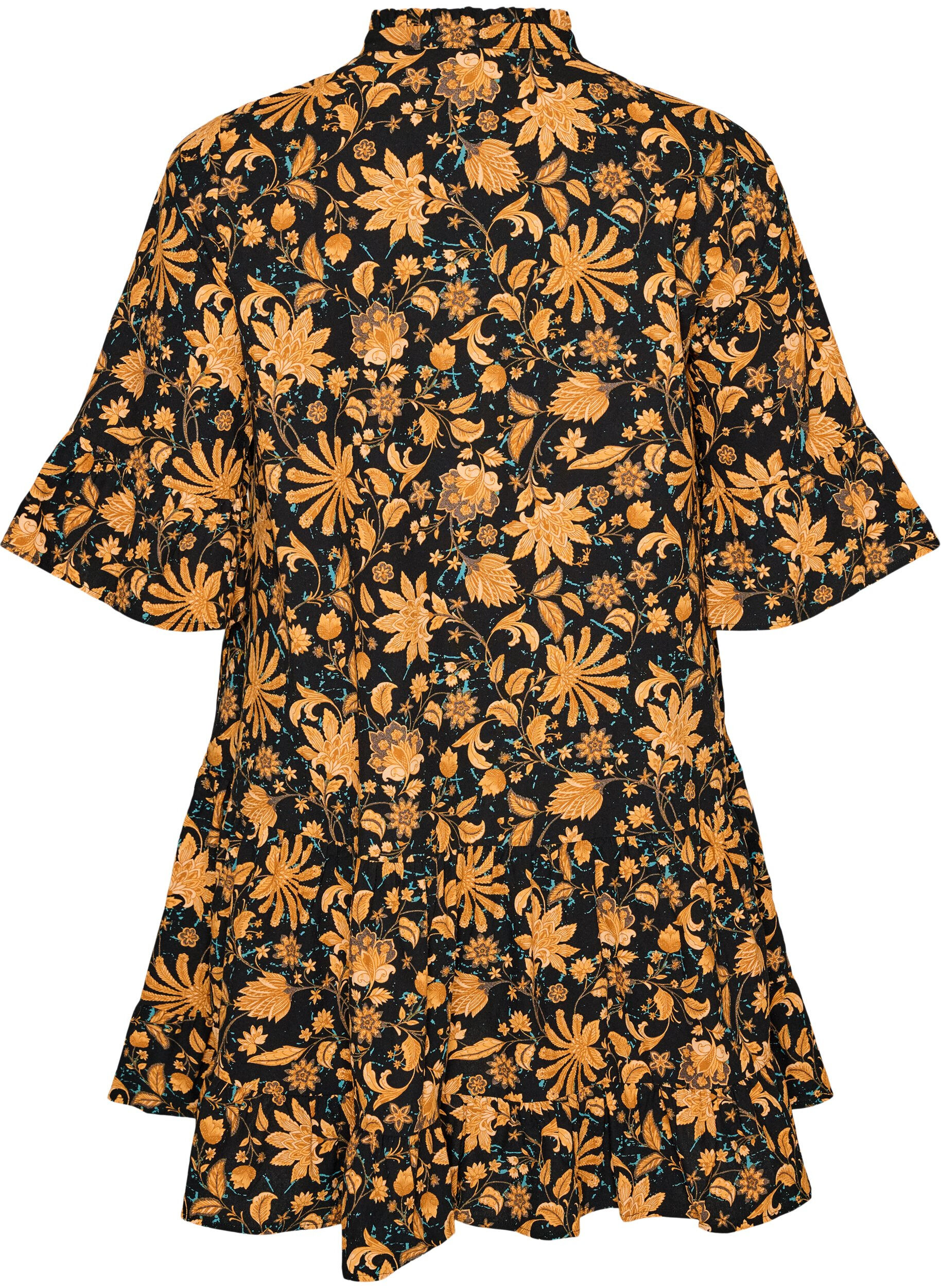 ZizziRobe florale en coton avec volants et coupe &eacute;vas&eacute;e ample, Orange, Packshot image number 1