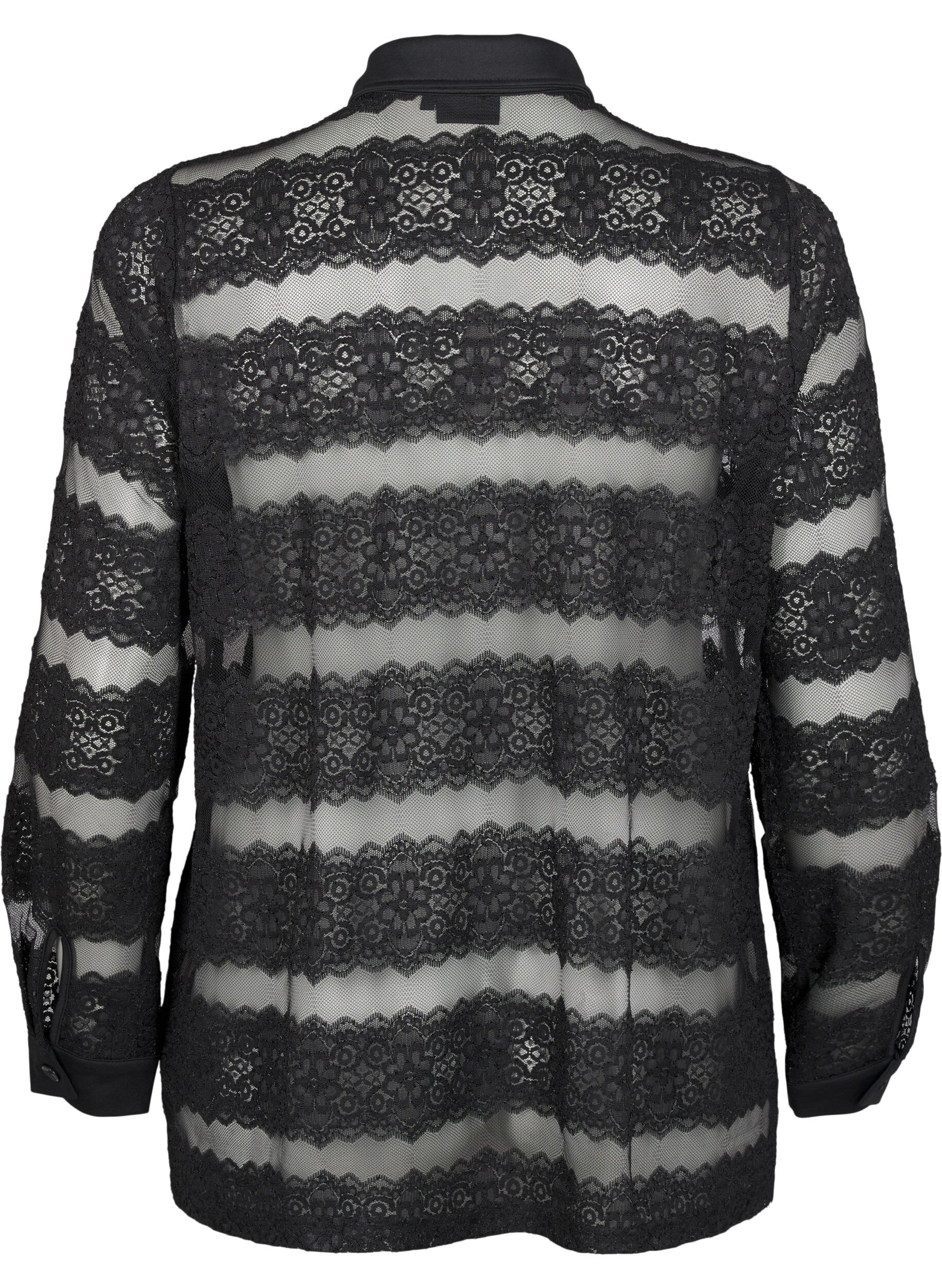 Zizzi Chemise ample avec dentelle et maille fine, Black, Packshot image number 1