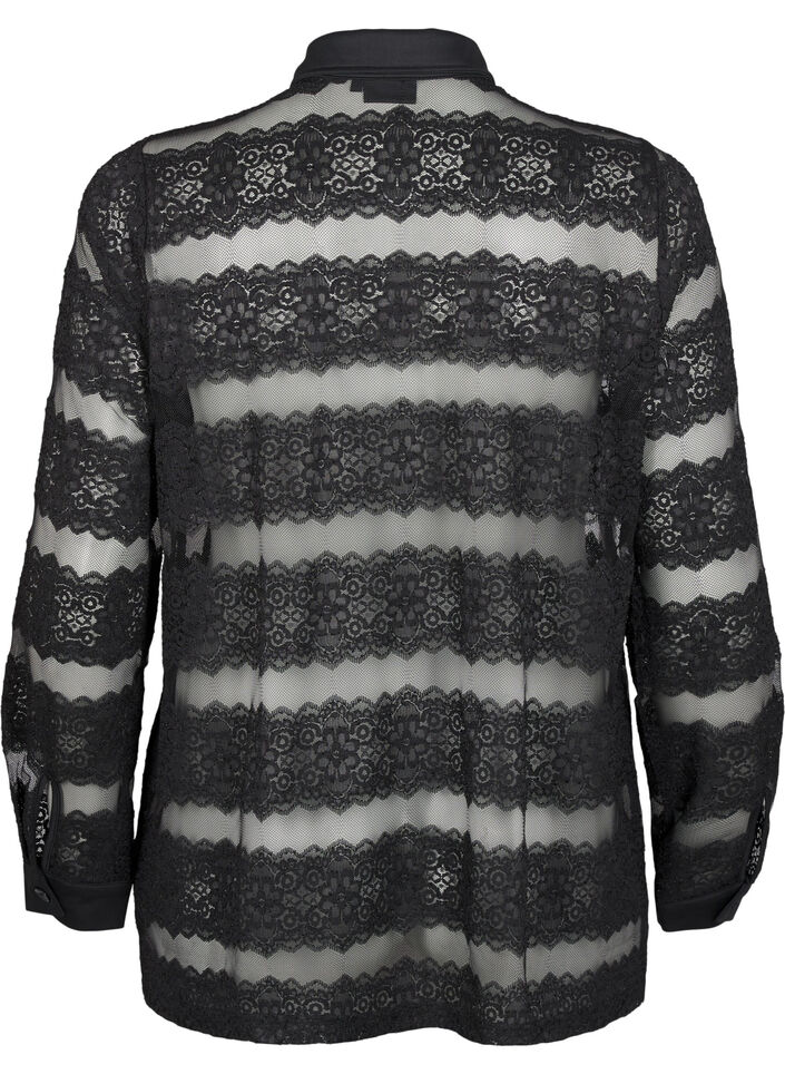 Chemise ample avec dentelle et maille fine, Black, Packshot image number 1