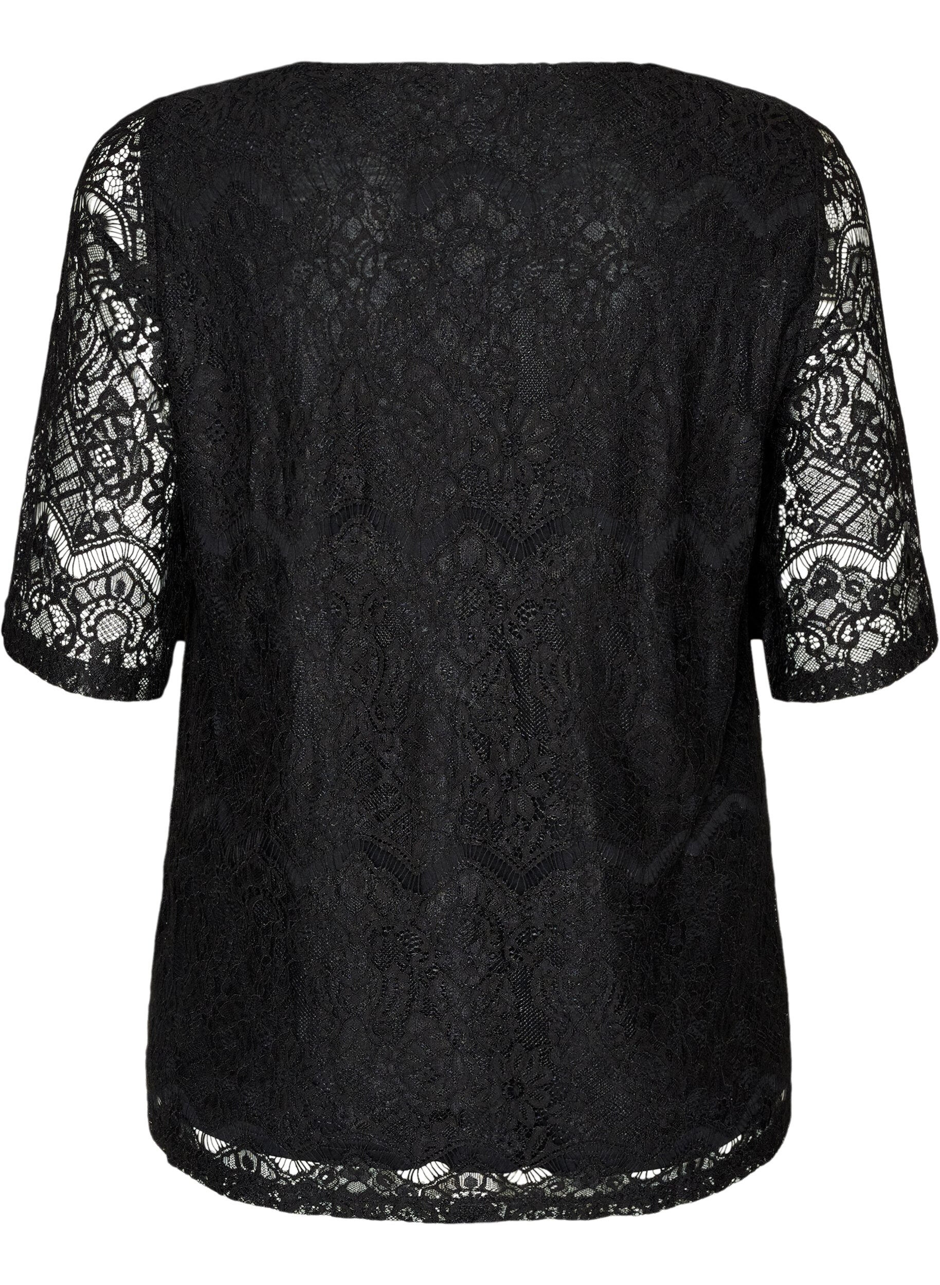 ZizziBlouse en dentelle avec boutons d&eacute;coratifs, Noir, Packshot image number 1