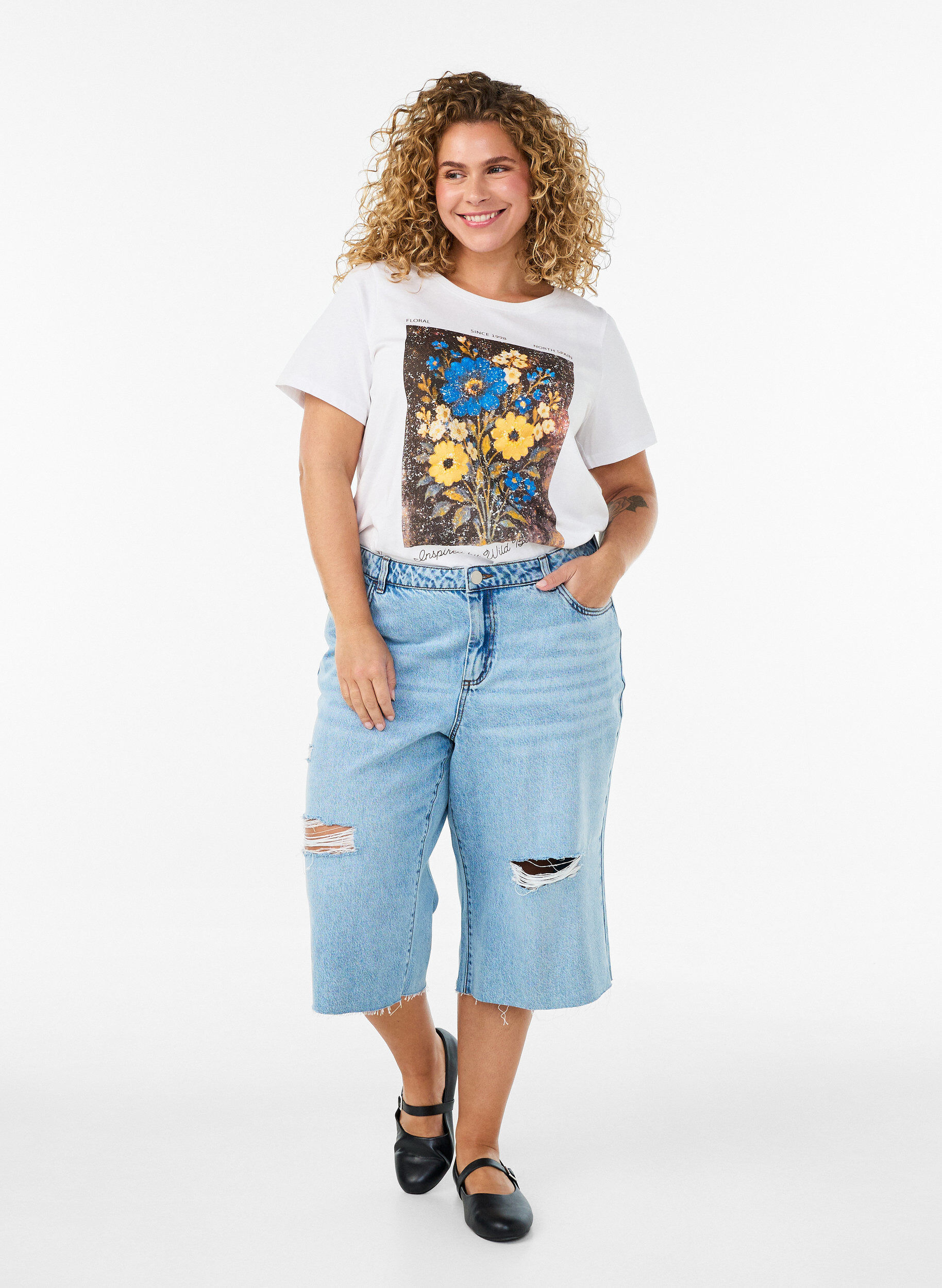 ZizziT-shirt en coton avec imprim&eacute; devant, Blanc, Model image number 1