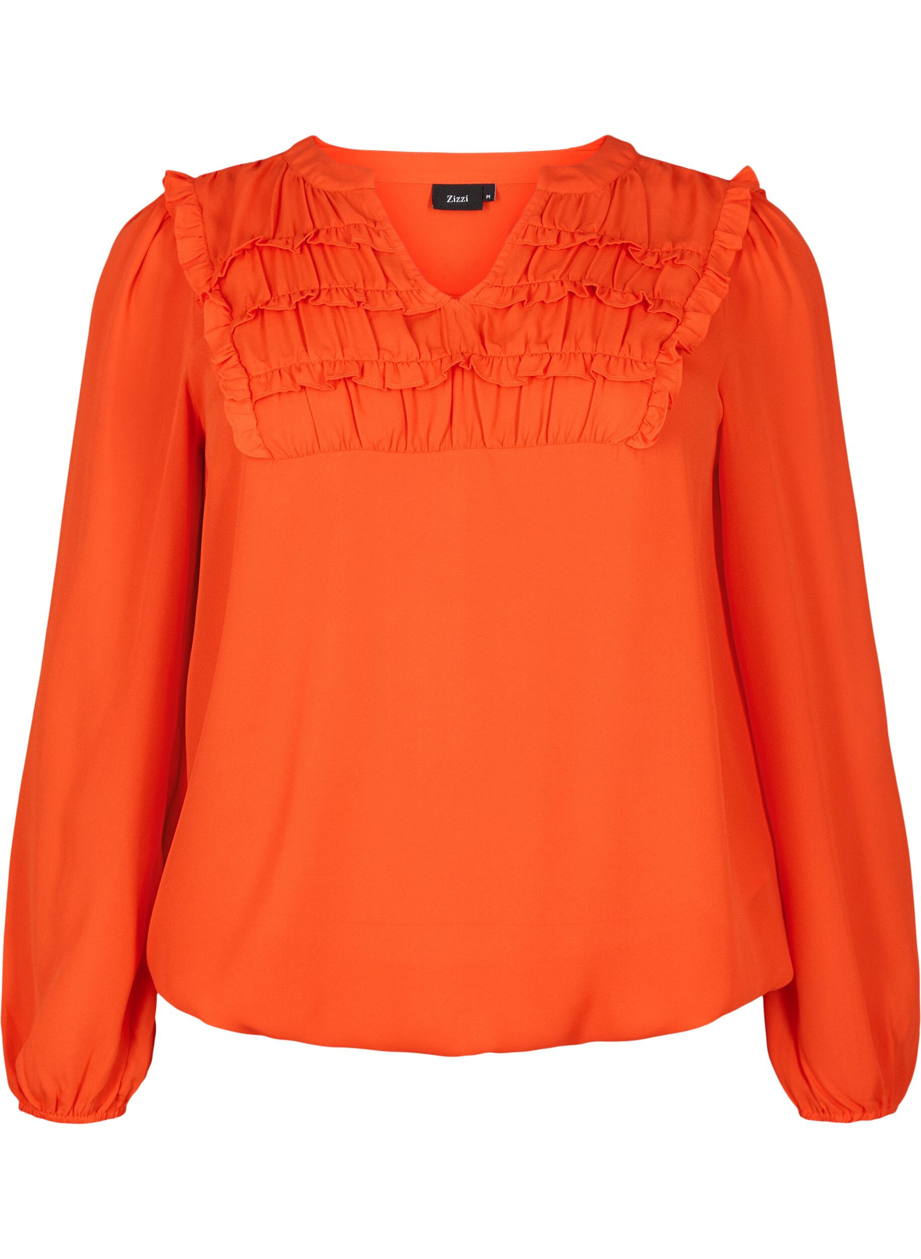 Zizzi Blouse &agrave; manches longues avec des d&eacute;tails fronc&eacute;s., Orange.com, Packshot image number 0