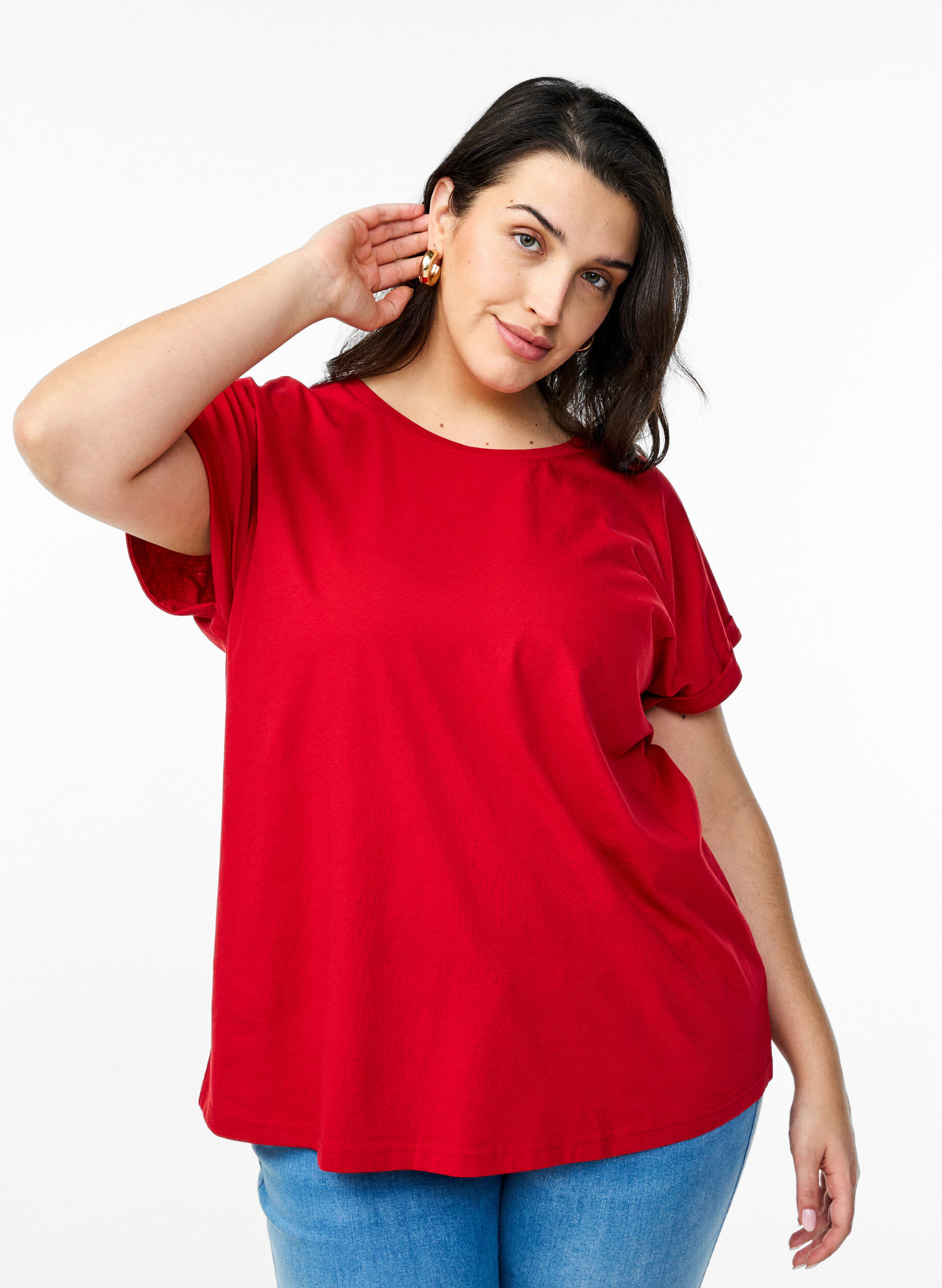 ZizziT-shirt &agrave; manches courtes en m&eacute;lange de coton, Rouge, Model image number 0