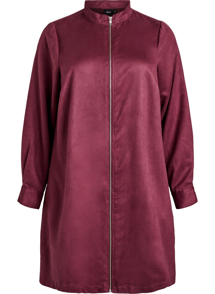 Longue chemise en faux suède avec fermeture éclair, Bordeaux, Packshot image number 0