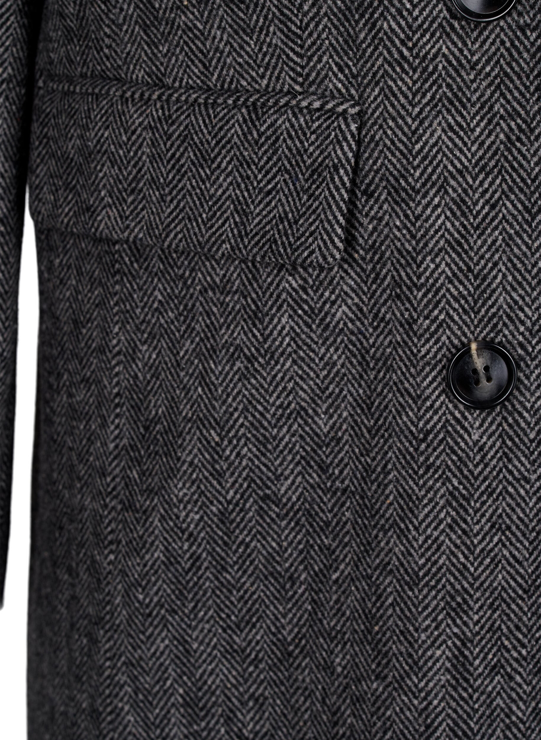 Zizzi Manteau long en laine &agrave; chevrons, Dark Grey Melange, Packshot image number 3