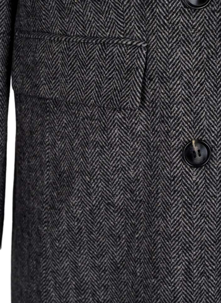 Manteau long en laine à chevrons, Dark Grey Melange, Packshot image number 3