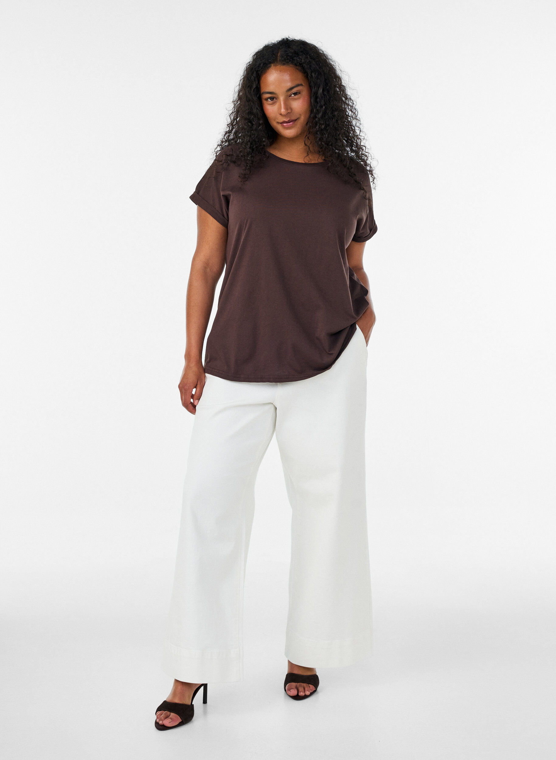 ZizziT-shirt &agrave; manches courtes en coton m&eacute;lang&eacute;, Marron, Model image number 1