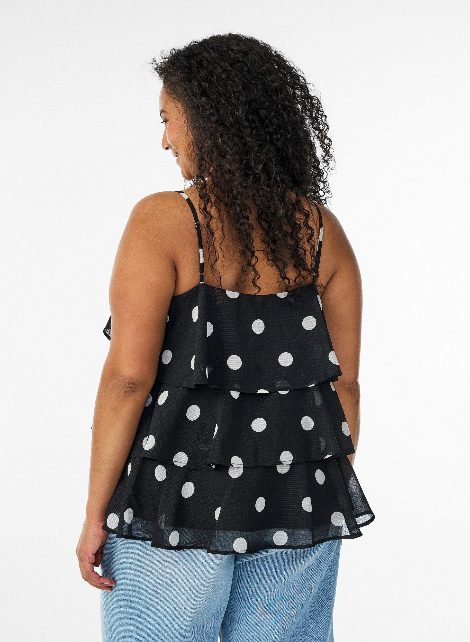 ZizziTop superpos&eacute; avec volants et fines bretelles, Noir, Model image number 2