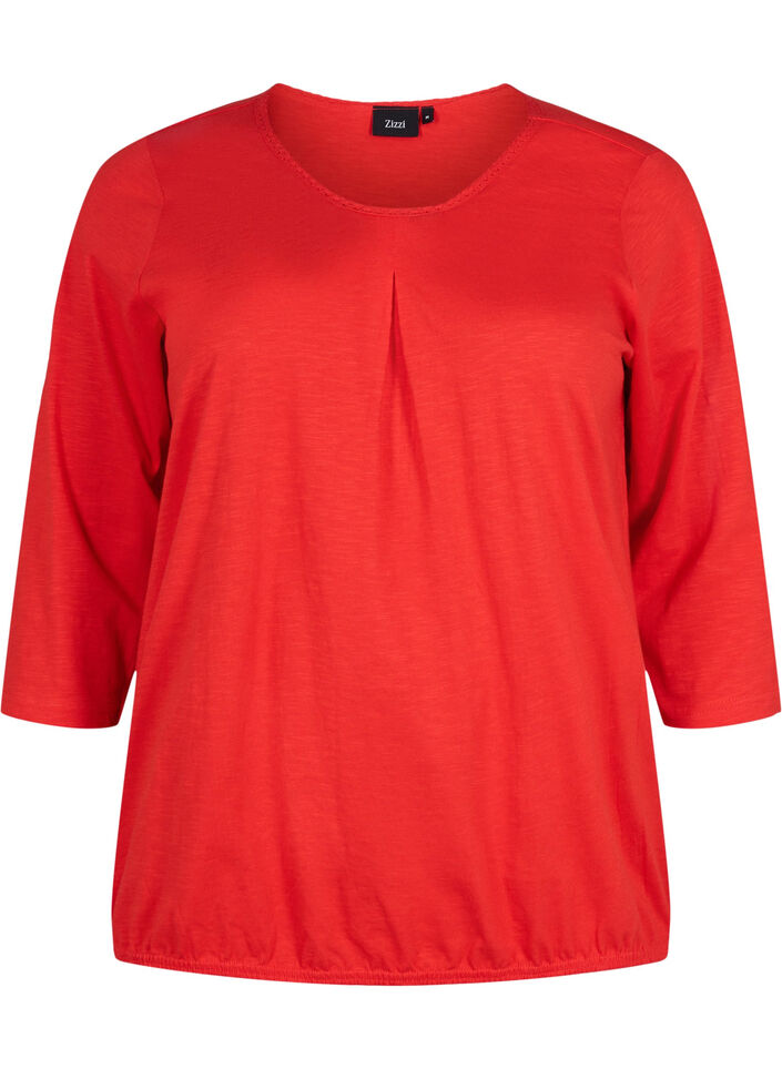 Blouse en coton à manches 3/4, Fiery Red, Packshot image number 0