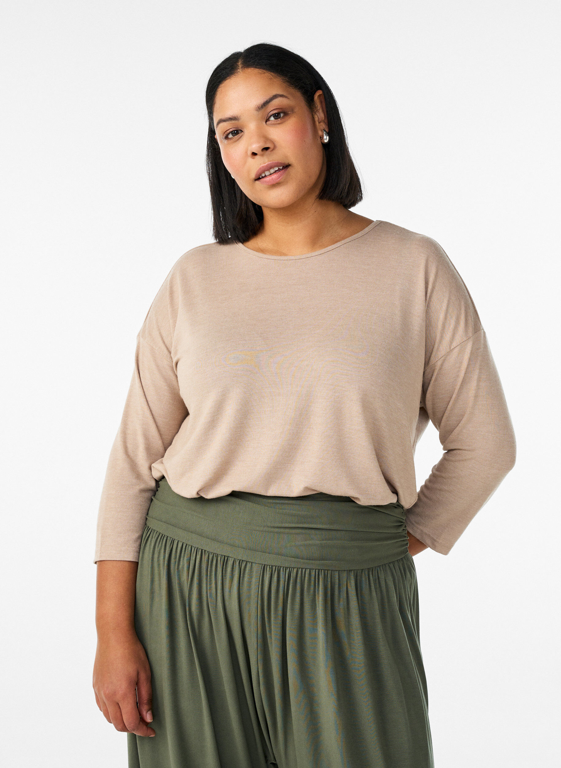 Zizzi Blouse en jersey avec manches 3/4, Beige, Model image number 0