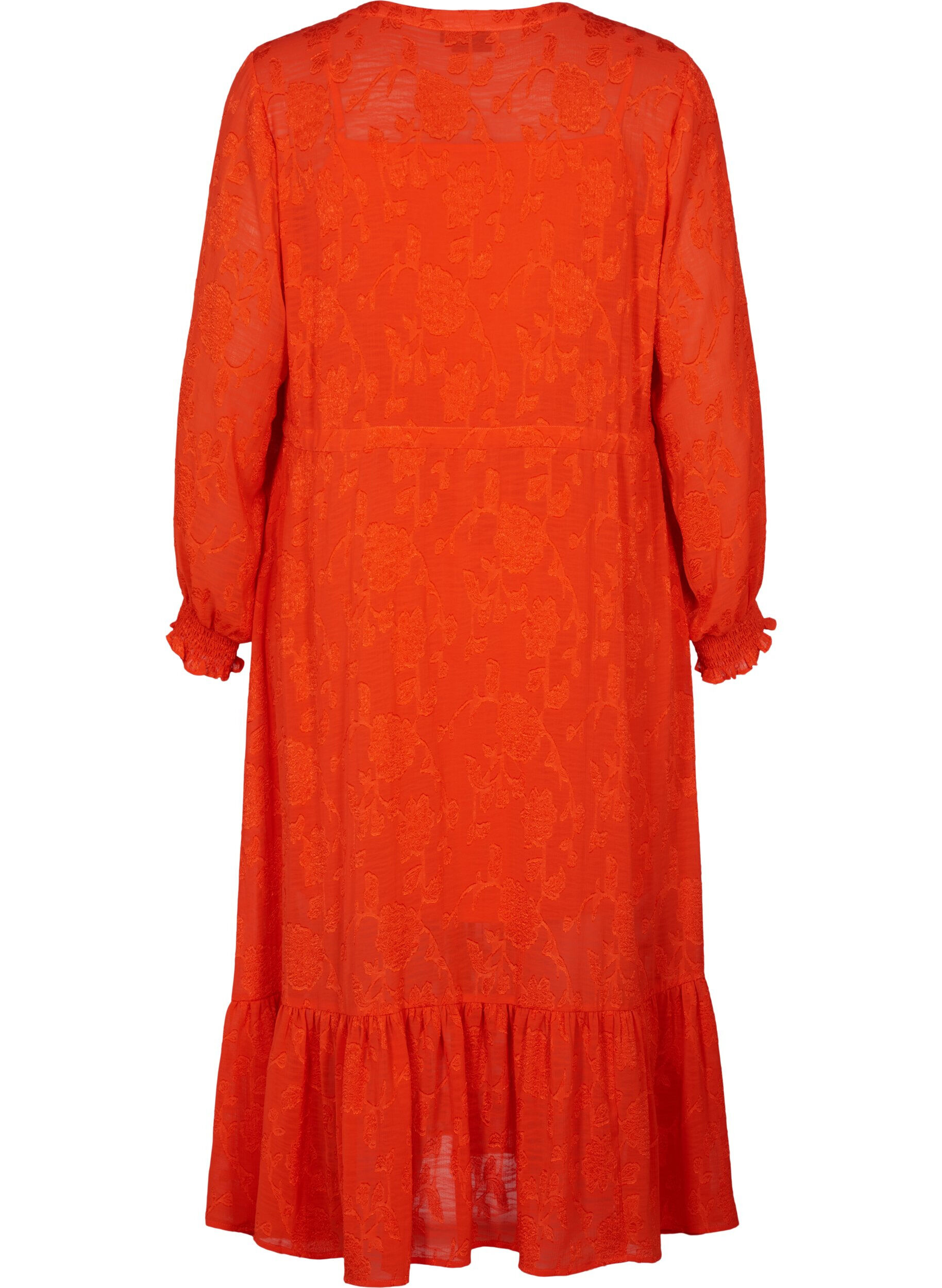 Zizzi Robes midi &agrave; manches longues en look jacquard, Orange.com, Packshot image number 1
