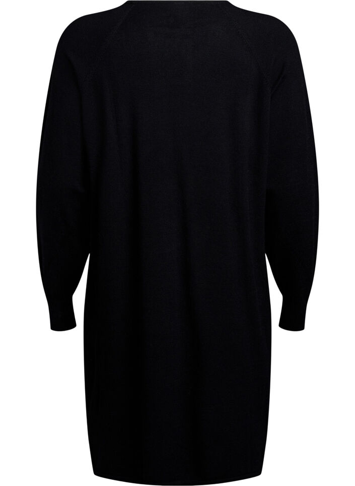 Robe en maille avec un col rond et un motif tricoté, Black, Packshot image number 1