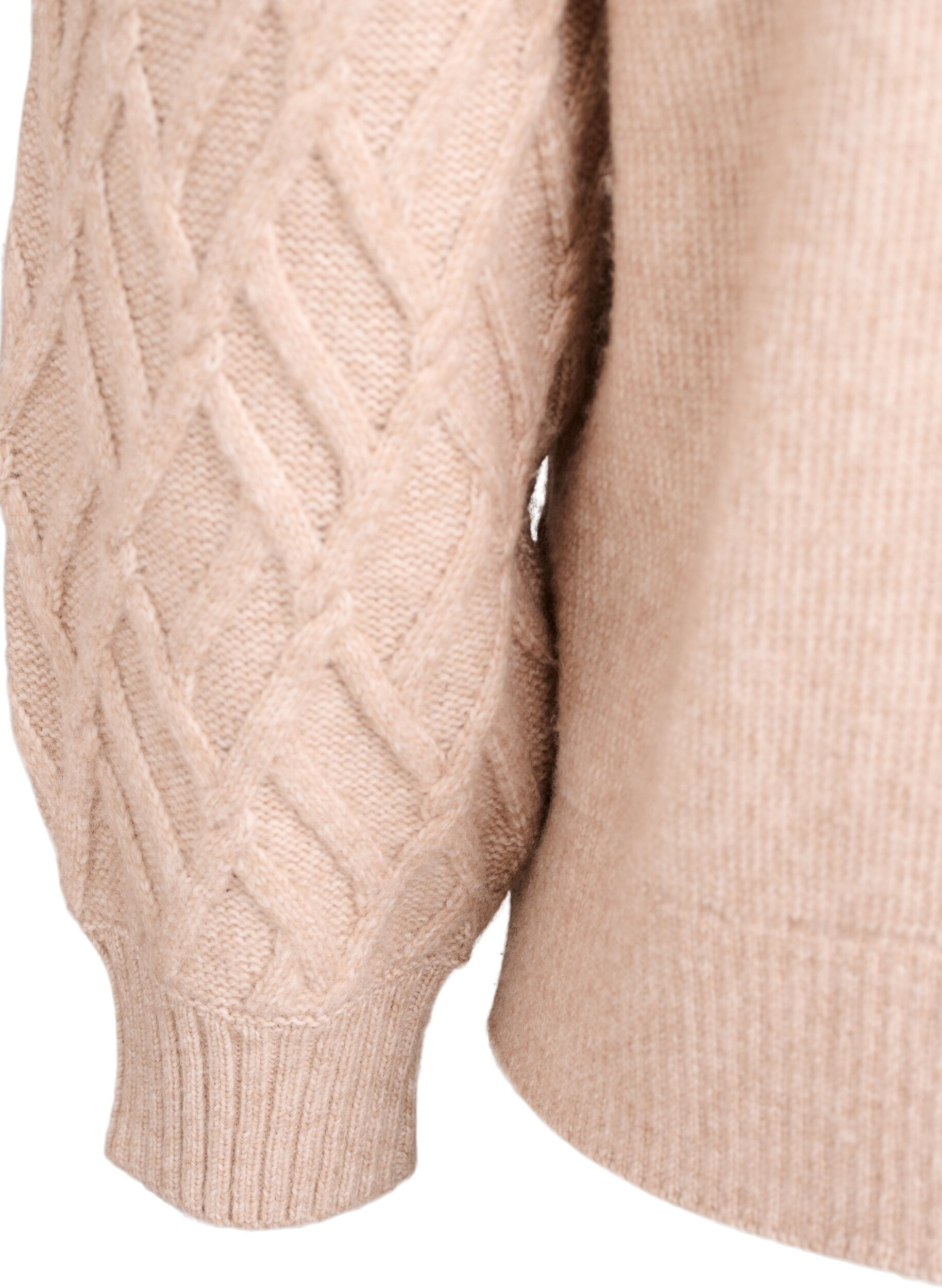 Zizzi Cardigan en maille torsad&eacute;e avec boutons nacr&eacute;s, Beige, Packshot image number 3