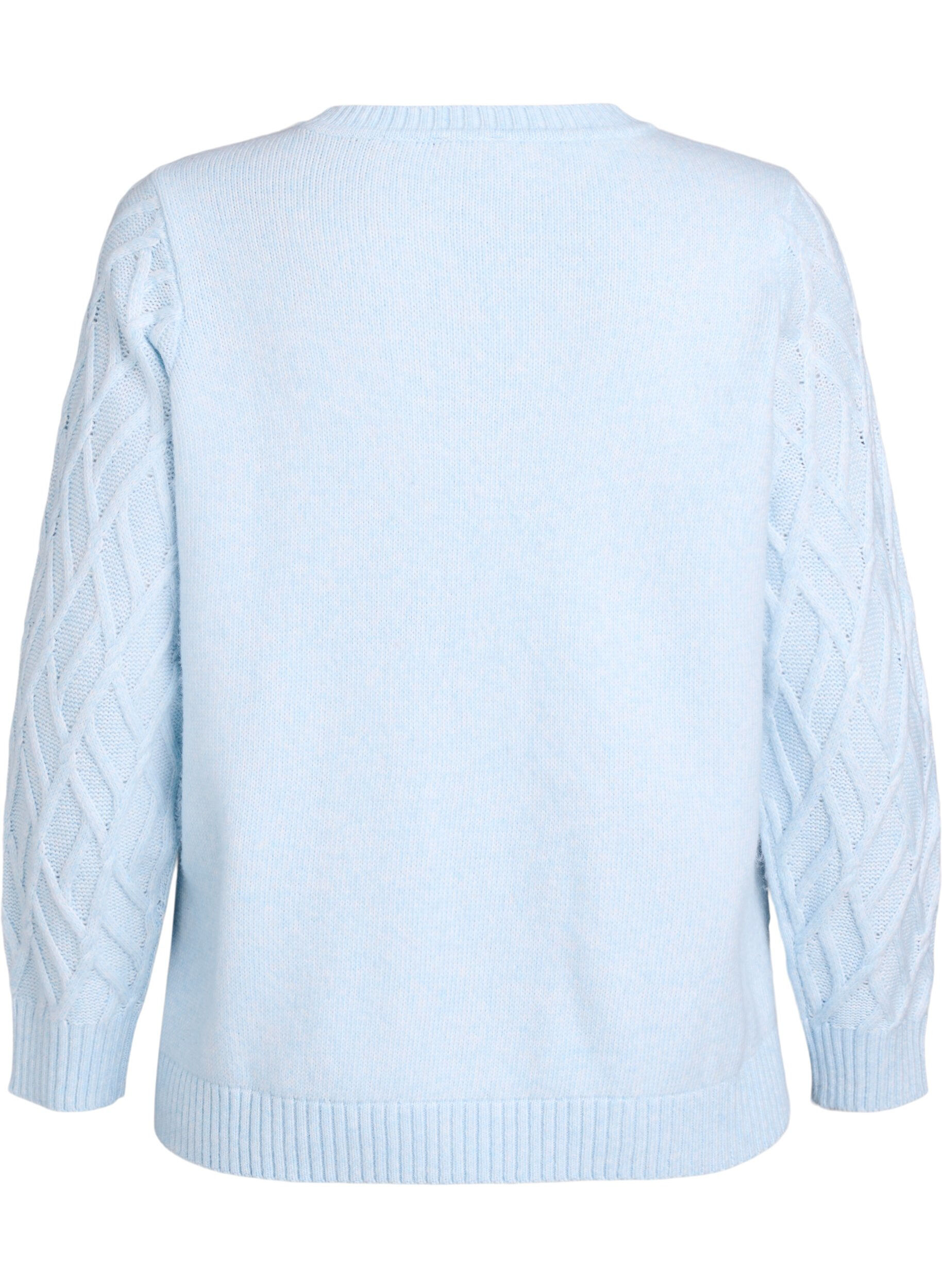 Zizzi Blouse en maille avec motif torsad&eacute; et col rond, Bleu Clair, Packshot image number 1