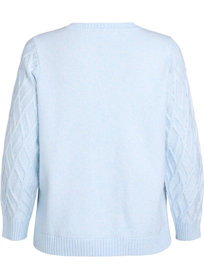 Blouse en maille avec motif torsadé et col rond, Bleu Clair, Packshot image number 1
