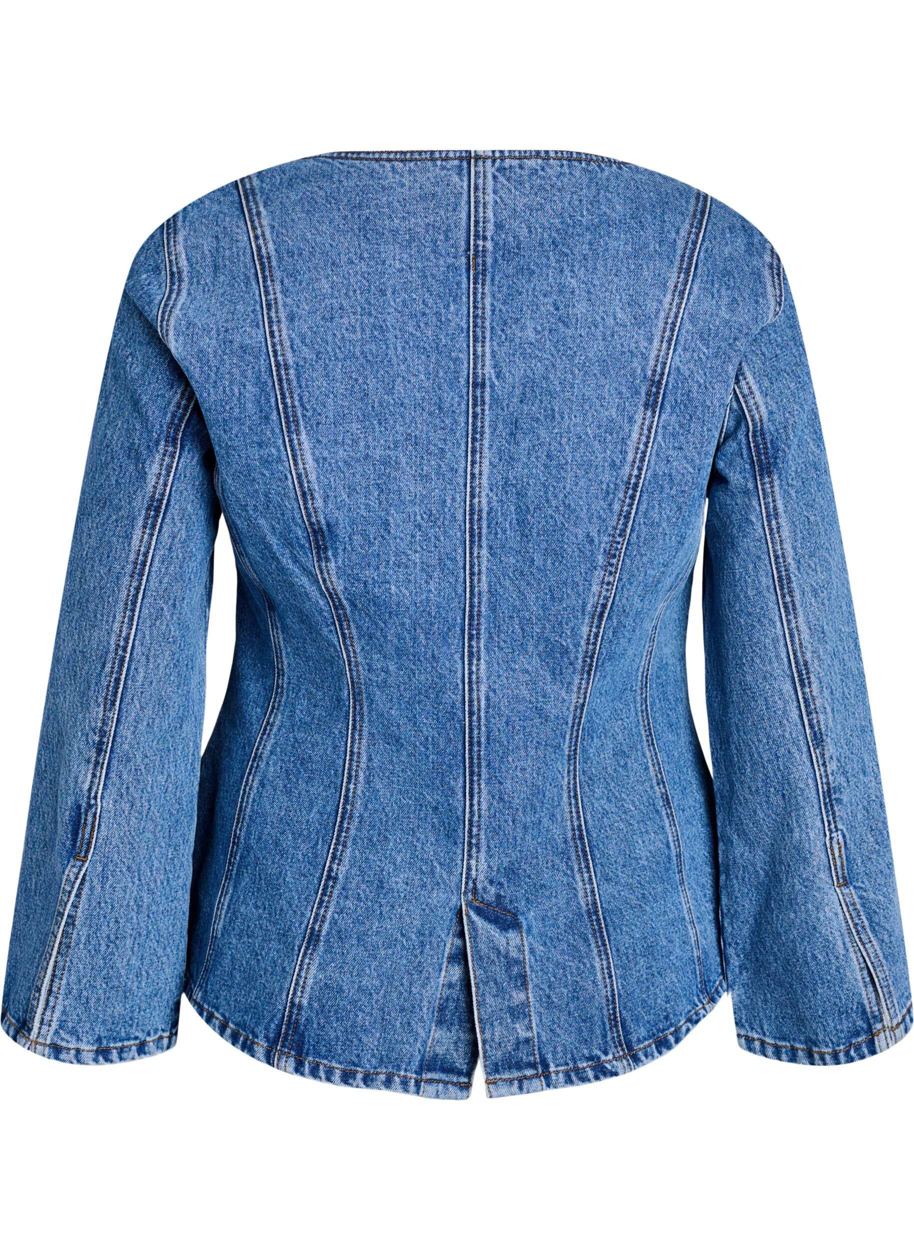 Zizzi Veste en jean avec coutures galbantes et col en V, Bleu, Packshot image number 1