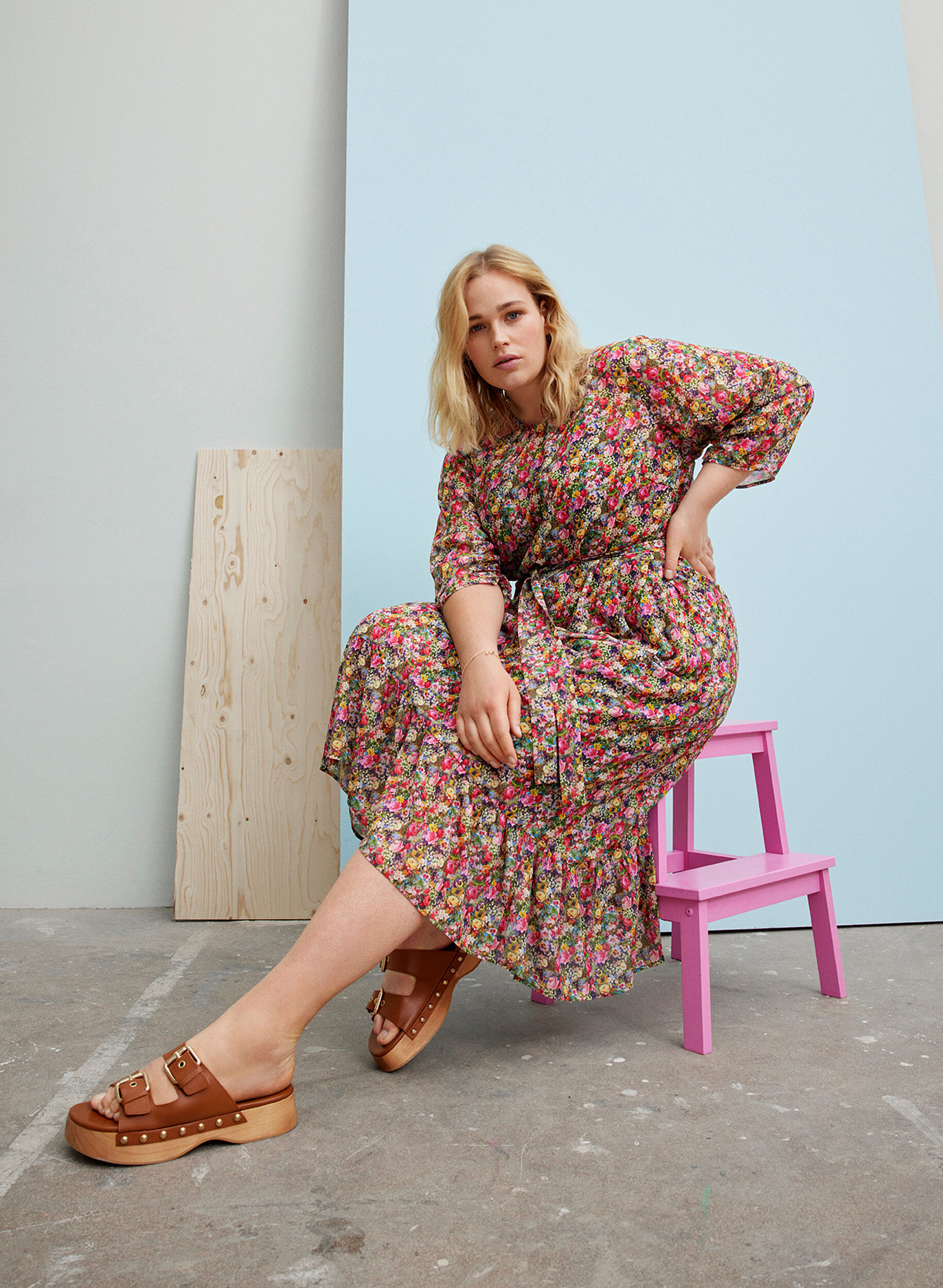 Zizzi Robe midi fleurie avec lien &agrave; nouer &agrave; la taille, Pink Flower AOP, Image image number 0