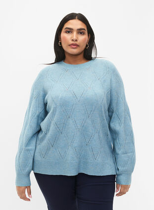 Pull en tricot avec motif à trous, Reef Waters Mel., Model image number 0
