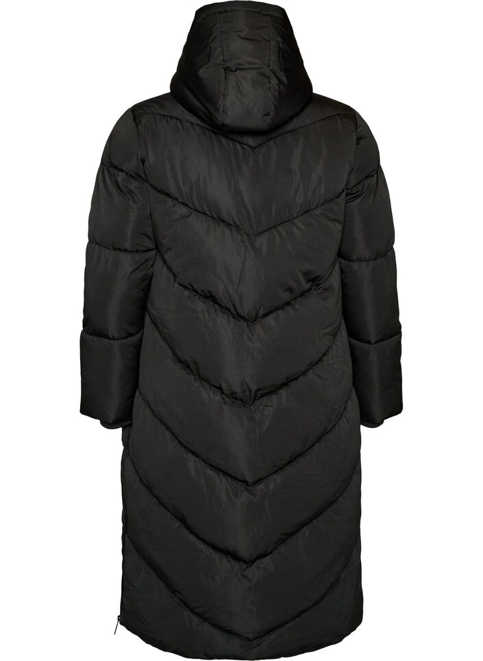 Doudoune longue avec capuche et poches, Noir, Packshot image number 1