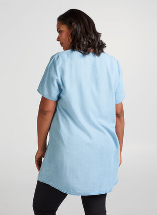 Tunique manches courtes Lyocell, LIGHT BLUE WASH, Model image number 1